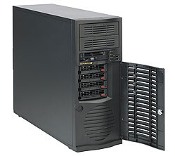  Корпус серверный Supermicro CSE-733TQ-500B (4x3.5" HS bays, 4xSAS/SATA port wSES2, 2x5.25", 1x 3.5" ext, 12"x13" E-ATX, 7xFH, 500W HiEff, Mid-Tower)