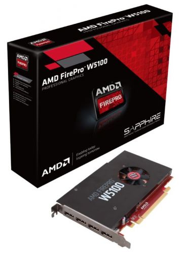  PCI-E Sapphire AMD FirePro W5100 4GB GDDR5 128bit 930/1500MHz 4xDP Fan 2xDP to DVI-SL Passive Cable 100-505737 (31004-52-40) Rtl