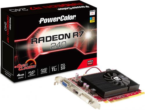  PCI-E PowerColor AXR7 240 4GBK3-HE/OC AMD Radeon R7 240 4GB GDDR3 128bit 28nm 750/1600MHz DVI(HDCP)/HDMI/VGA RTL