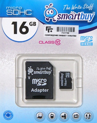  Карта памяти 16GB SmartBuy SB16GBSDCL10-01 micro SDHC class 10 (SD адаптер)