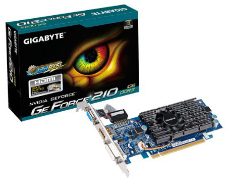  PCI-E GIGABYTE GV-N210D3-1GI GeForce 210 1GB GDDR3 64bit 590/1200MHz DVI(HDCP)/HDMI/VGA RTL