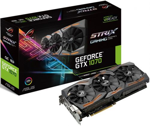  PCI-E ASUS STRIX-GTX1070-O8G-GAMING GeForce GTX 1070 8GB GDDR5 256bit 8000MHz DVI(HDCP)/HDMI*2/DisplayPort*2 RTL