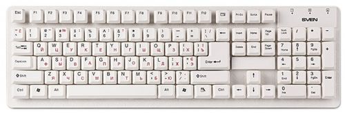  Клавиатура проводная Sven Standard 301 USB белая ,105 клавиши, влагоустойчивая конструкция, красная кириллица, классич. раскладка, цветная коробка