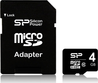  Карта памяти 4GB Silicon Power SP004GBSTH010V10-SP microSDHC Class 10 (SD адаптер)