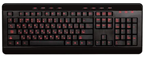  Клавиатура проводная Gembird KBL-007 черная., USB, красная подсветка символов, 8 доп.клавиш