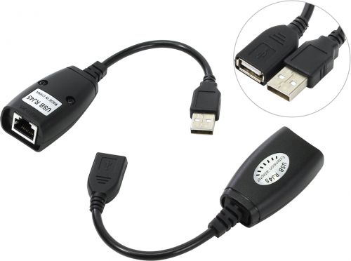  Кабель интерфейсный USB 2.0 удлинитель VCOM AM-AF/RJ45Fx2