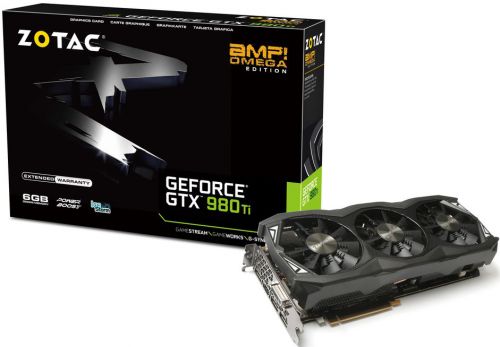  PCI-E Zotac ZT-90504-10P GeForce GTX 980 Ti AMPI Omega 6Gb GDDR5 384bit 28nm 1178/7020MHz DVI(HDCP)/HDMI/DisplayPort x3 RTL