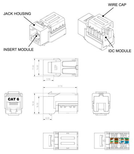  Вставка Hyperline KJNE-8P8C-C6-90-SH-F-WH