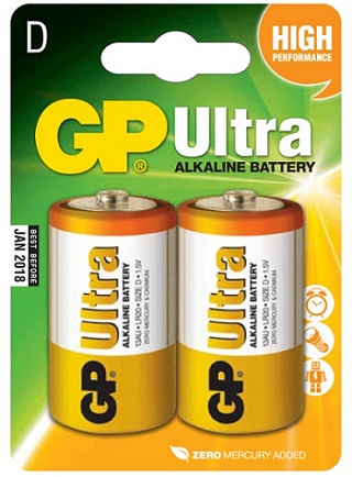  Батарейка GP Ultra alkaline 13AU(LR20) (1,5V) 2шт 14,3Ah size D