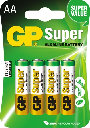  Батарейка GP Super alkaline 15A (LR6) (1,5V) 4шт 2.5Ah size AA