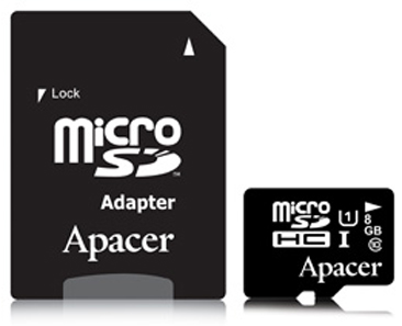  Карта памяти 8GB Apacer AP8GMCSH10U1-R microSDHC Class 10 UHS-I (SD адаптер)