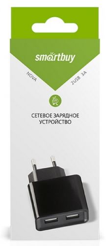  Зарядное устройство сетевое SmartBuy EZ-CHARGE 3А, 2 USB, черное (SBP-6000)