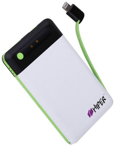  Аккумулятор внешний портативный HIPER Power Bank KIT2500+ Green ультратонкий, 2500mAh, MFI Apple Lightning, бело-зеленый