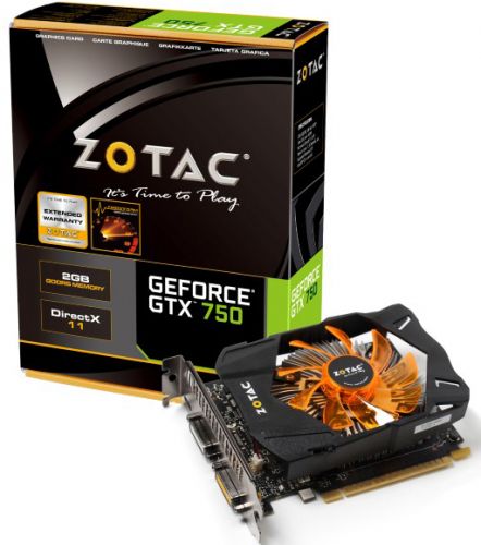  PCI-E Zotac GeForce GTX 750 2GB GDDR5 128bit 28nm 1033/5000MHz DVI x2(HDCP)/Mini HDMI RTL (ZT-70704-10M)