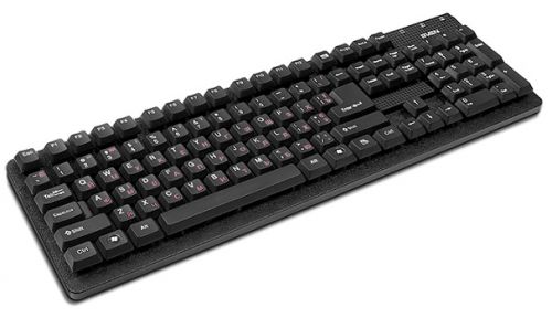  Клавиатура проводная Sven Standard 301 USB черная, 105 клавиш, красная кириллица, классич. раскладка, коробка цвет