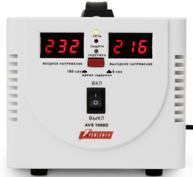 PowerMan AVS-1000D 1000VA, Digital Indication, 2x Schuko Outlets, 1m Power Cord, 230V, 1 year warranty, White