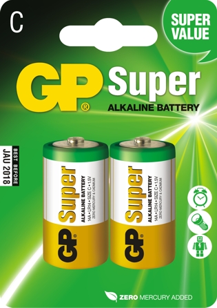  Батарейка GP Super alkaline 14A (LR14) (1,5V) 2шт 7,3Ah size С
