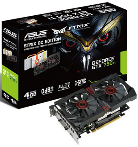  PCI-E ASUS STRIX-GTX750TI-DC2OC-4GD5 GeForce GTX 750 Ti 4GB GDDR5 128bit 28nm 1124/5400MHz DVI(HDCP)/HDMI/DisplayPort RTL