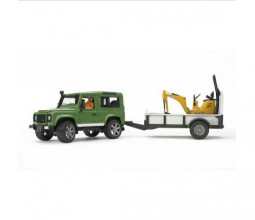  Игрушка Bruder 02-593 Внедорожник Land Rover Defender c прицепом-платформой, гусеничным мини экскаватором