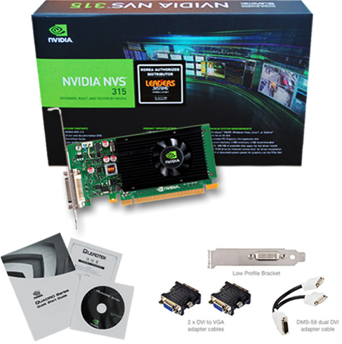  PCI-E PNY NVIDIA NVS 315 Low Profile 1GB 64bit GDDR3 PCIEx16 523/875MHz DMS59 to 2xDVI-I RTL (VCNVS315DVI-PB)