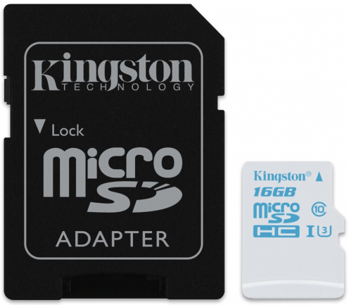  Карта памяти 16GB Kingston SDCAC/16GB MicroSDHC Class 10 UHS-I U3 Action Camera (SD adapter)