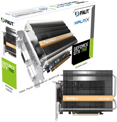  PCI-E Palit PA-GTX750 KalmX 2G 2GB GDDR5 128bit 28nm 1020/5010MHz DVI x2(HDCP)/Mini HDMI Охлаждение пассивное RTL (NE5X75000941)