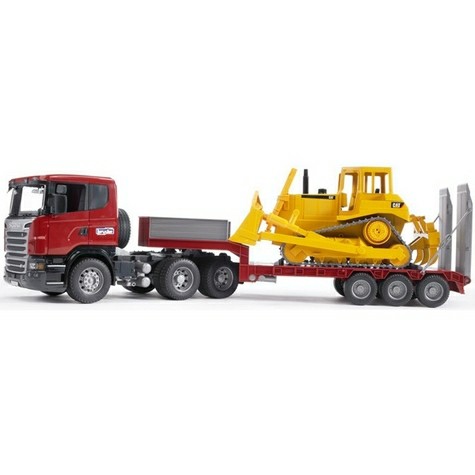  Игрушка Bruder 03-555 Прицеп-платформа Scania с гусеничным бульдозером CAT JCB