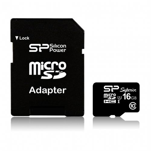  Карта памяти 16GB Silicon Power SP016GBSTHDU1V10-SP microSDHC Class 10 Superior UHS-I (SD адаптер)