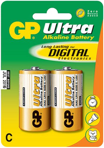  Батарейка GP Ultra alkaline 14AU(LR14) (1,5V) 2шт 8Ah size С