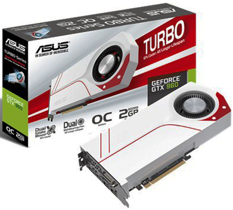  PCI-E ASUS TURBO-GTX960-OC-2GD5 GeForce GTX 960 2GB GDDR5 128bit 28nm 1190/7010MHz DVI (HDCP)/HDMI/DisplayPort x3 RTL