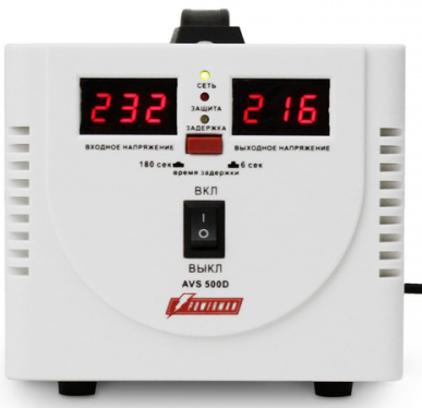 PowerMan AVS-500D 500VA, Digital Indication, 2x Schuko Outlets, 1m Power Cord, 230V, 1 year warranty, White