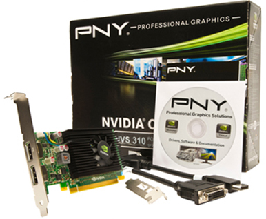  PCI-E PNY NVIDIA NVS 310 512MB PCIEx16 2xDP 523/875 64-bit DDR3 Low Profile PCB Fansink Retail (VCNVS310DP-PB)