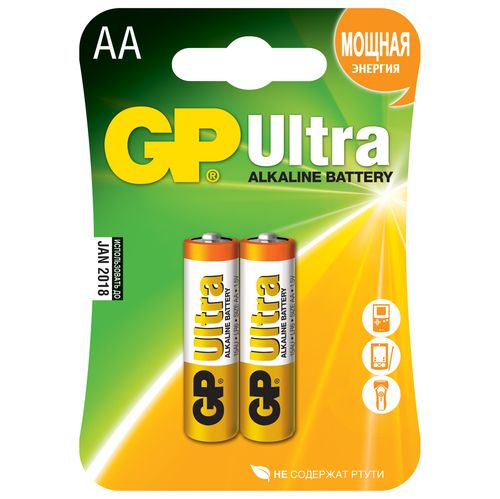  Батарейка GP Ultra alkaline 15AU (LR6) (1,5V) 2шт 3.1Ah size AA