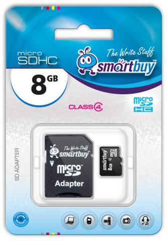  Карта памяти 8GB SmartBuy SB8GBSDCL4-01 SDHC Сlass 4 (SD адаптер)
