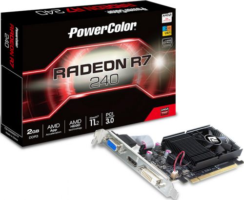  PCI-E PowerColor AXR7 240 2GBK3-HLE AMD Radeon R7 240 2GB GDDR3 64bit 28nm 600/1600MHz DVI(HDCP)/HDMI/VGA Low Profile RTL