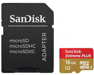  Карта памяти 16GB SanDisk SDSQXSG-016G-GN6MA Extreme Plus microSDHC 16GB + SD Adapter + Rescue Pro Deluxe Class 10В UHS-I U3