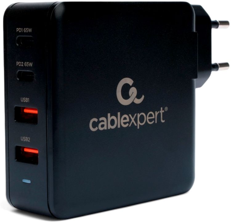 

Зарядное устройство сетевое Cablexpert MP3A-PC-49 100Вт GaN, QC3.0/PD, 2*USB, 2*Type-C, черный, коробка, MP3A-PC-49