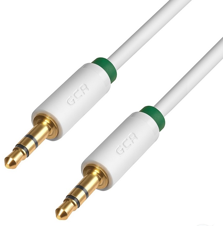 Кабель акустический GCR GCR-AVC1662-0.25m jack 3,5mm/jack 3,5mm, белый, зеленая окантовка, ультрагибкий, 28 AWG, AM/AM, Premium, экран, стерео, 16038