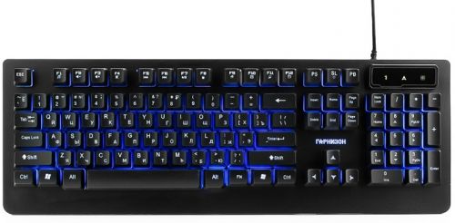 

Клавиатура проводная Гарнизон GK-310G черная, USB, металл, синяя подсветка, антифант, код Survarium, GK-310G