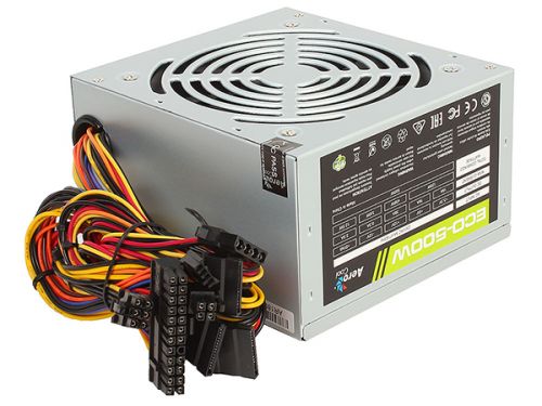 Блок питания ATX AeroCool ECO-500W 4710700957882 500W V2.3 (20/24+4+6pin, вентилятор d120мм) + кабель питания EURO (1.1м)