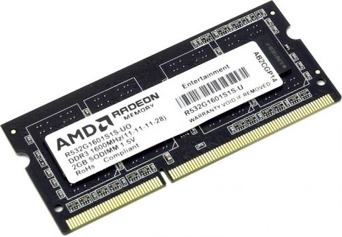 Модуль памяти SODIMM DDR3 2GB AMD R532G1601S1S-U 1600MHz, PC3-12800, CL11, 1.5V, Non-ECC, RTL
