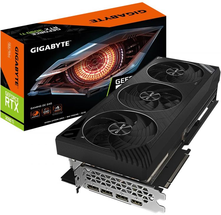 

Видеокарта PCI-E GIGABYTE GeForce RTX 3090 Ti GAMING OC 24G (GV-N309TGAMING OC-24GD) 24GB GDDR6X 384bit 8nm 1560/21000MHz 3*DP/HDMI, GeForce RTX 3090 Ti GAMING OC 24G (GV-N309TGAMING OC-24GD)