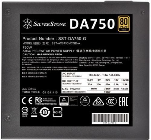 Блок питания ATX SilverStone DA750 SST-AX0750MCGD-A 750W, 80 PLUS Gold, 120mm fan, full modular, RTL