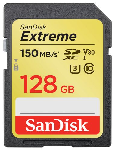 Карта памяти 128GB SanDisk SDSDXV5-128G-GNCIN Extreme SDXC Card 150MB/s V30 UHS-I U3 - фото 1