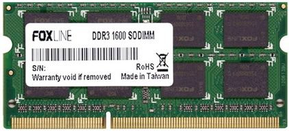 Модуль памяти SODIMM DDR3 4GB Foxline FL1600D3S11S1-4GH PC3-12800 1600MHz CL11 (512*8) 1.5V hynix chips