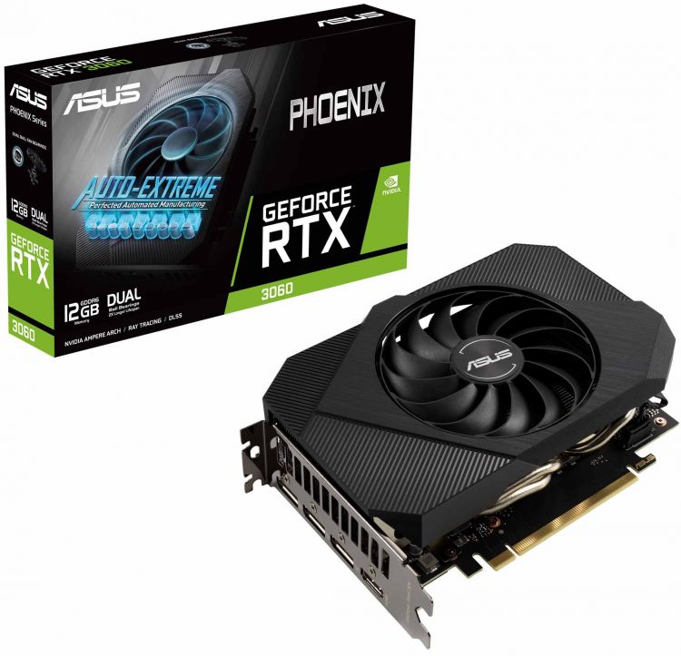 Видеокарта PCI-E ASUS GeForce RTX 3060 Phoenix (PH-RTX3060-12G-V2) 12GB GDDR6 192bit 8nm 1320/15000MHz HDMI/3*DP