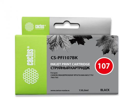 Картридж Cactus CS-PFI107BK черный (130мл) для Canon IP iPF670/iPF680/iPF685/iPF770/iPF780