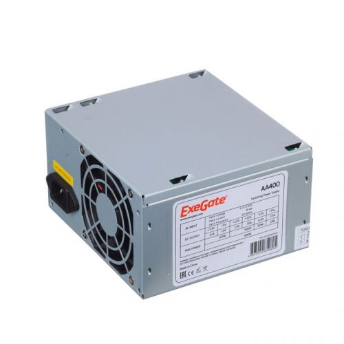 Блок питания ATX Exegate AA400 EX253682RUS-S 400W, SC, 8cm fan, 24p+4p, 2*SATA, 1*IDE + кабель 220V с защитой от выдергивания