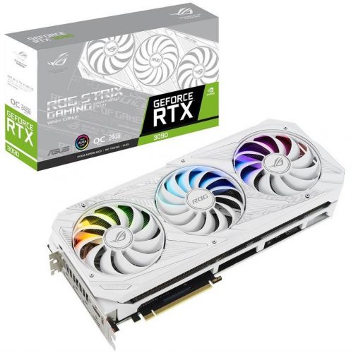 Видеокарта PCI-E ASUS GeForce RTX 3090 ROG STRIX WHITE OC (ROG-STRIX-RTX3090-O24G-WHITE) 24GB GDDR6X 384bit 8nm 1395/19500MHz 2*HDMI/3*DP