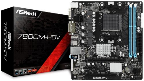 Материнская плата mATX ASRock 760GM-HDV (AM3/AM3+, AMD 760G/SB710, 2*DDR3(1800), 4*SATA 3G RAID, 3*PCIE, 7.1CH, Glan, D-Sub, DVI-D, HDMI, 8*USB 2.0)